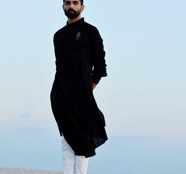 BLACK DRAPED KURTA