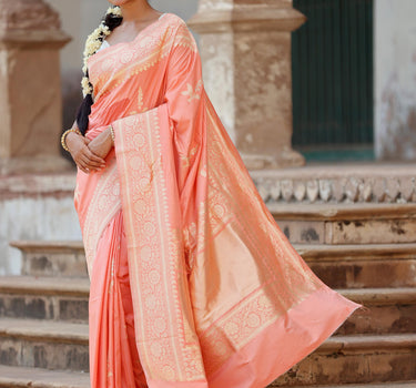 'Lily' Banarasi pure katan with silver gold peace boota saree