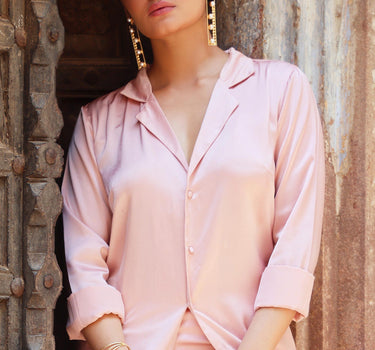 LONG SATIN SHIRT WITH PALAZZO